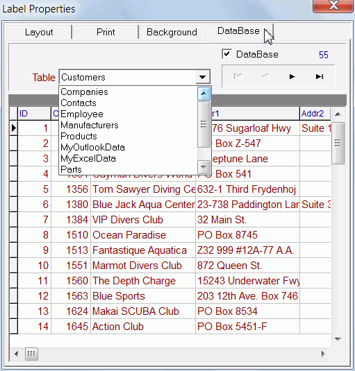 screenshot: using database data for labels