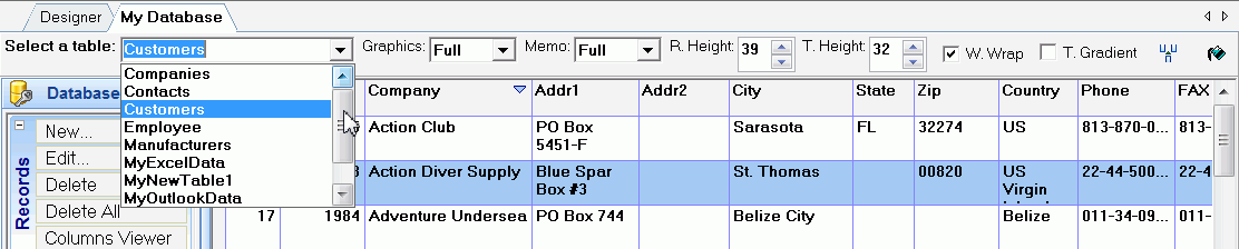 using and customizing tables