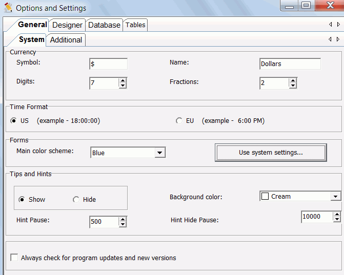 System and Layout settings for Label Mix